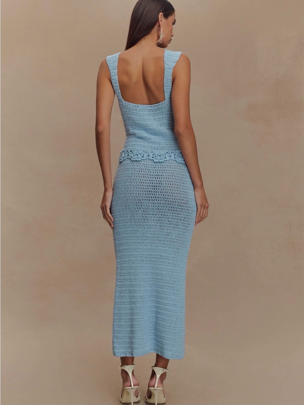 Meshki Teagan Floral Hand Crochet Midi Dress - Blue - Picture 2 of 2